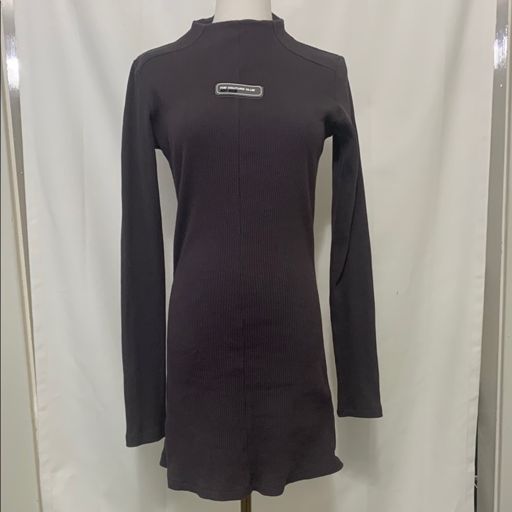 The Couture Club Gray Ribbed Dress with High Neck